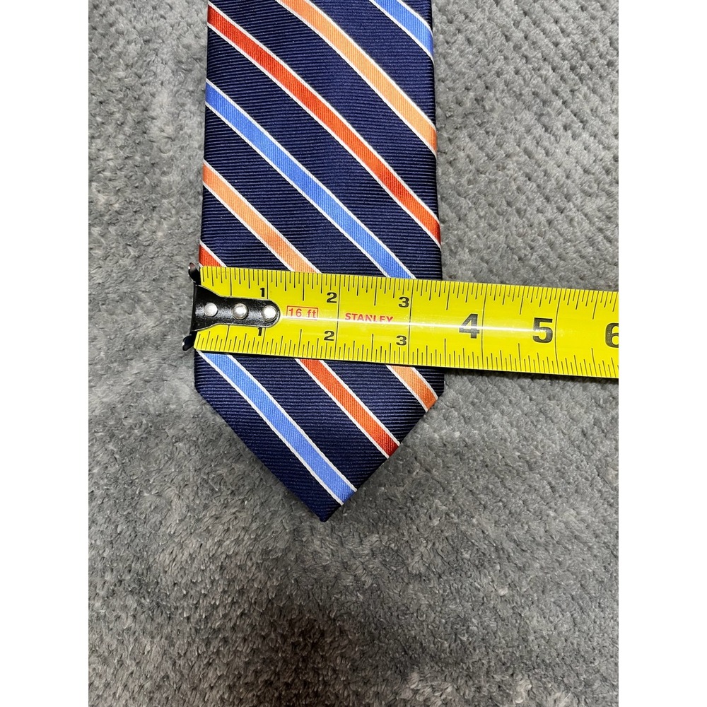 Chaps Mens Silk Necktie Navy Blue Orange Light Blue Striped Formal Business Tie - Picture 6 of 6